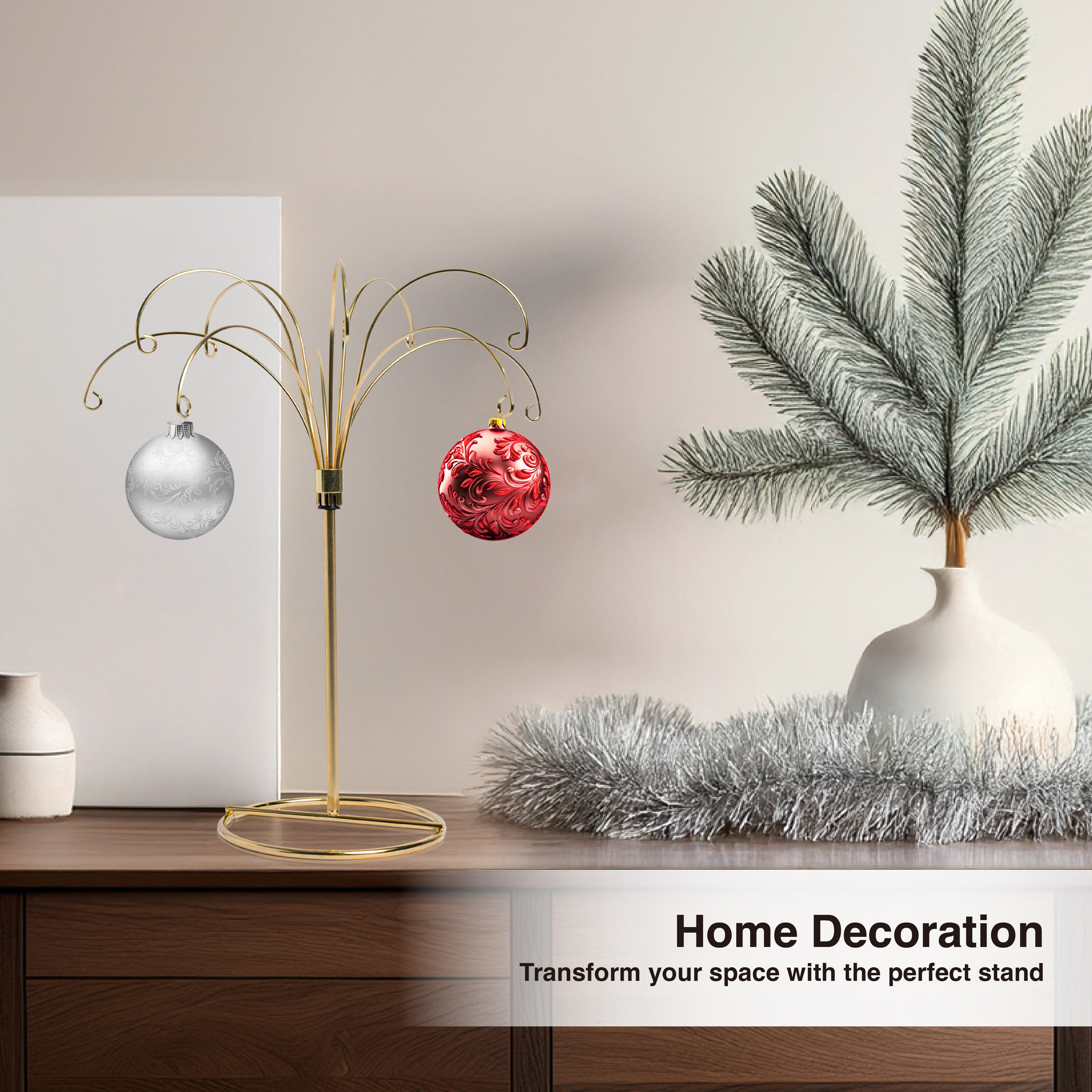 HOHIYA 2-Piece Ornament Display Stand 13.5 Inch Gold Heavy Duty Wire Hanging Holder Max Load 1.5 lbs for Glass Baubles and Easter Eggs Sturdy Metal Display Stand